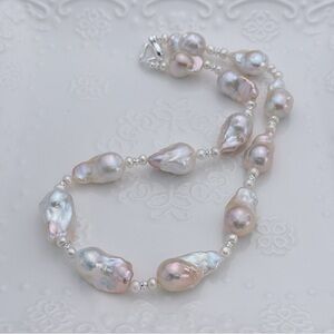 X117 Handmade Freshwater Baroque Flame Ball Pearl Necklace